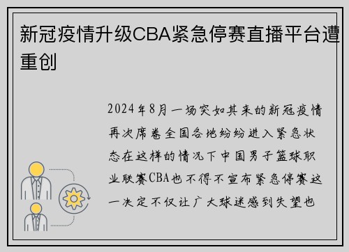 新冠疫情升级CBA紧急停赛直播平台遭重创